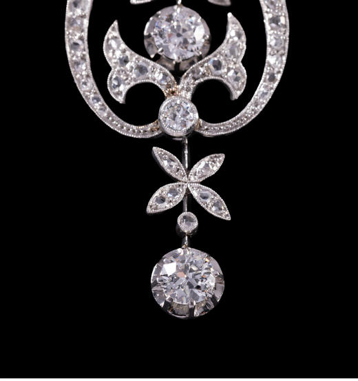 独角鹿西洋古董美好时代欧洲Lavalliere式铂金镶钻石蝴蝶结项链 商品图4