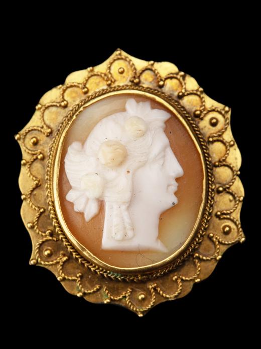 独角鹿西洋古董珠宝首饰黄金丝古典女神卡梅奥Cameo贝壳浮雕耳坠 商品图2