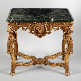 独角鹿西洋古董家具1860年代欧洲大理石桌面铜鎏金边桌子矮桌