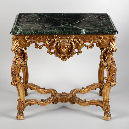 独角鹿西洋古董家具1860年代欧洲大理石桌面铜鎏金边桌子矮桌 商品图0