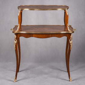 国内现货独角鹿西洋古董家具法国铜鎏金饰细木镶嵌双层茶桌茶台