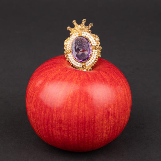 独角鹿西洋古董珠宝首饰紫水晶天然珍珠镶嵌14K金卡梅奥胸针 商品图1