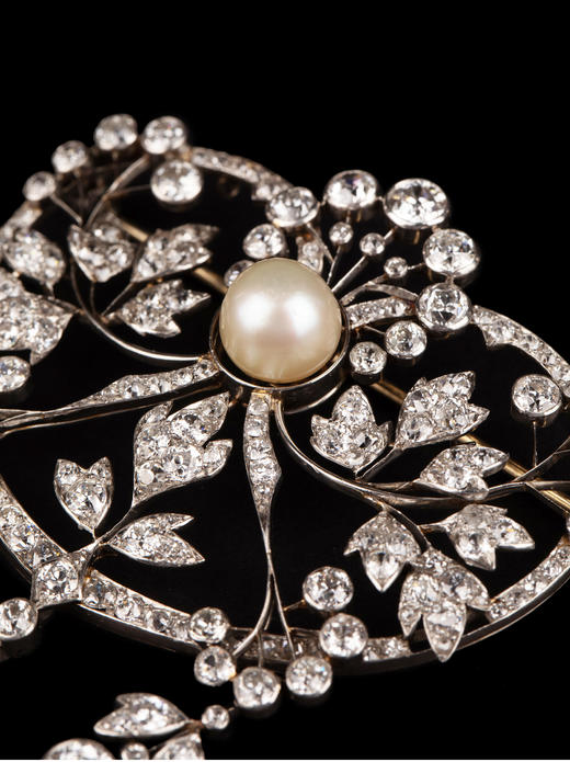 独角鹿西洋古董珠宝铂金镶嵌天然海水珍珠钻石心花绽放胸针吊坠 商品图3