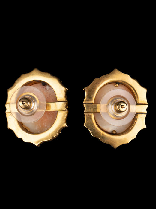 独角鹿西洋古董珠宝首饰黄金丝古典女神卡梅奥Cameo贝壳浮雕耳坠 商品图4