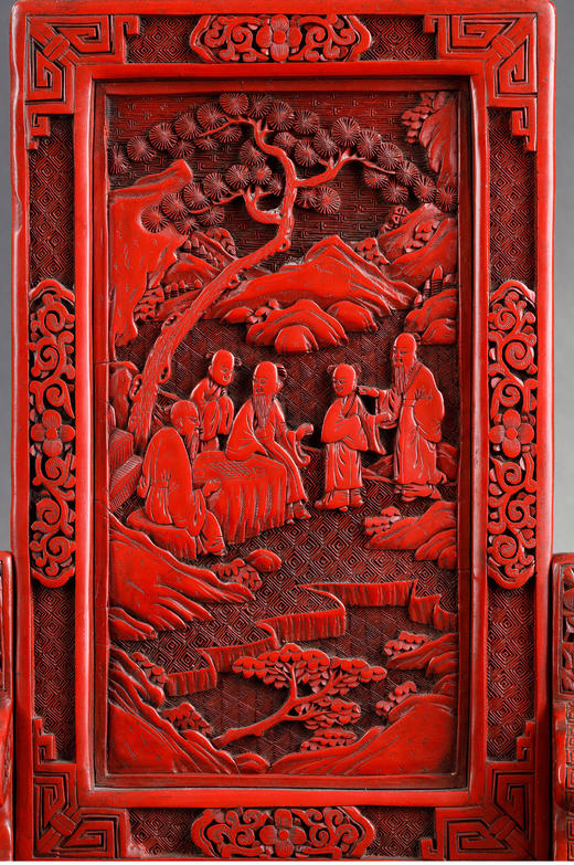 独角鹿西洋古董摆件中国晚清时期仙人会棋主题剔红雕漆插屏屏风 商品图4