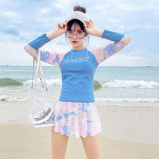 运动风游泳衣女分体保守遮肚显瘦学生上课小胸聚拢温泉平角裤泳装 商品图9