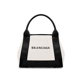 BALENCIAGA 巴黎世家 女士浅米色棉质帆布和黑色小牛皮海军蓝提挎包 混色 390346 2HH3N 9260