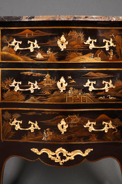 独角鹿西洋古董家具1900年代法国漆木铜鎏金大理石桌面边桌斗柜 商品图2