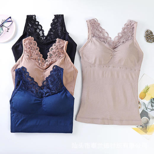 冬季新款1931保暖背心加绒加厚双层蕾丝美背无缝V领大码马甲打底 商品图2