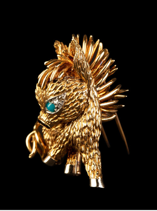 独角鹿西洋古董法国珠宝品牌18K金镶嵌钻石绿松石缟玛瑙小驴胸针 商品图3