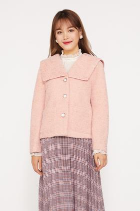 amadella 粉色大翻领粗花呢短款外套 10044