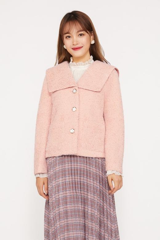amadella 粉色大翻领粗花呢短款外套 10044 商品图0