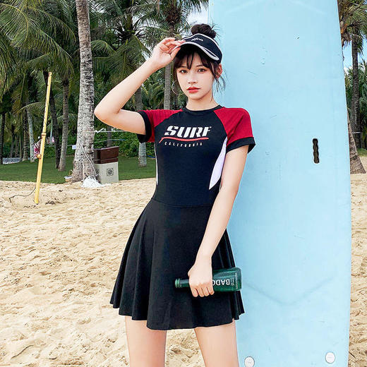 运动裙式分体泳衣女学生保守遮肚显瘦小胸聚拢上课学习游泳温泉装 商品图6