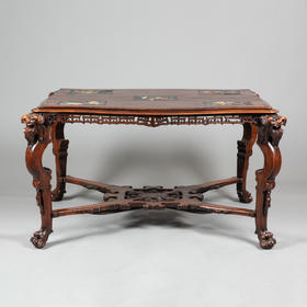 国内现货独角鹿西洋古董家具法国维多风格多宝镶嵌胡桃木餐桌茶几