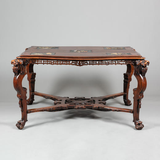 国内现货独角鹿西洋古董家具法国维多风格多宝镶嵌胡桃木餐桌茶几 商品图0