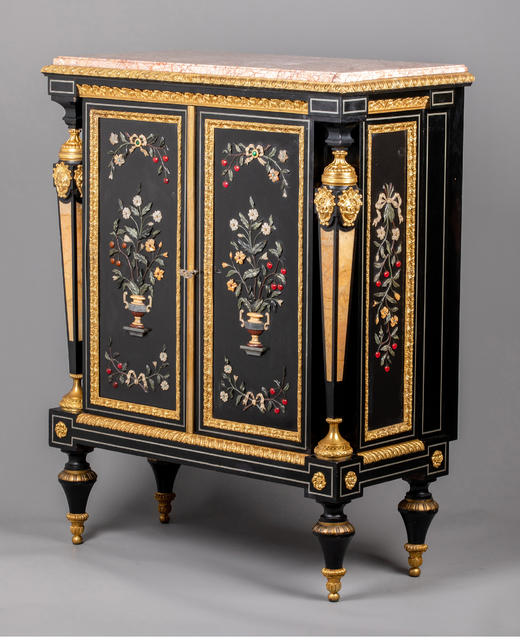 独角鹿西洋古董家具路易十六风大理石铜鎏金硬石镶嵌胡桃木边柜 商品图3