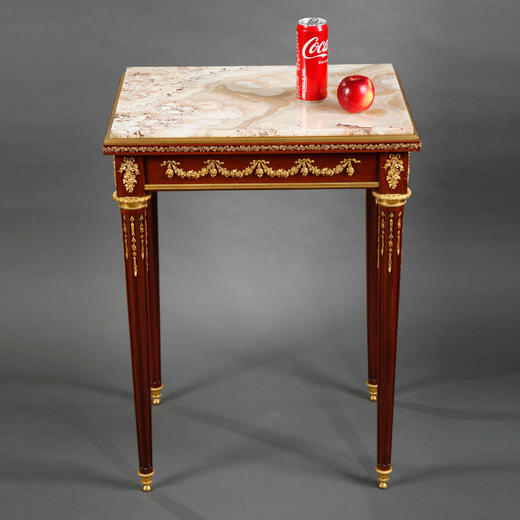 独角鹿西洋古董家具19世纪法国桃花心木铜鎏金大理石台面小方桌子 商品图1