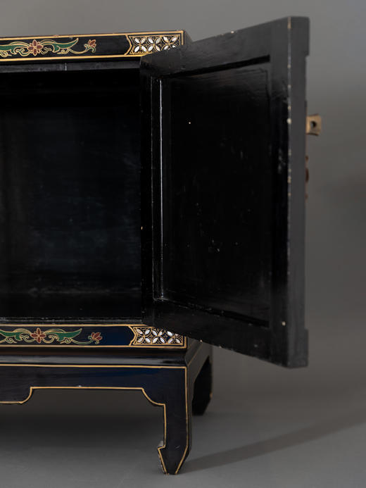 独角鹿西洋古董家具中国木制黑色漆面硬石镶嵌花鸟边柜柜子立柜 商品图4