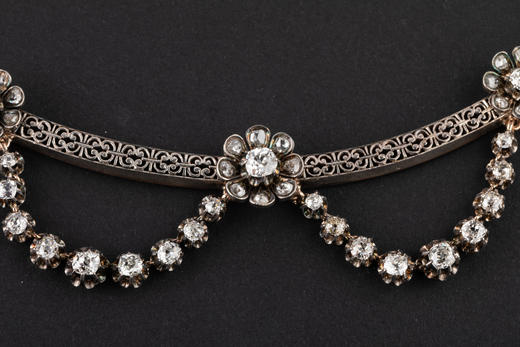 独角鹿西洋古董珠宝首饰法国ROUVENAT金银镶嵌钻石Collerette项链 商品图1