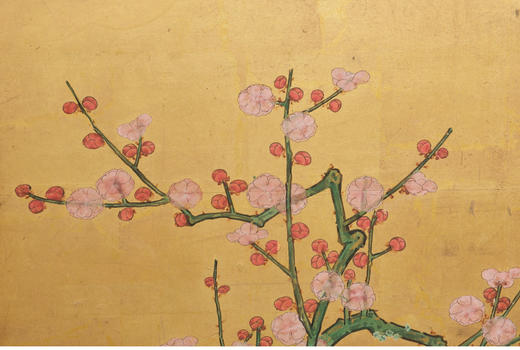 独角鹿西洋古董江户时期琳派风格纸本金地樱竹春色主题六曲屏风 商品图1