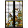 独角鹿西洋古董法国新艺术时期出品葡萄藤蔓主题彩绘玻璃花窗一对 商品缩略图0