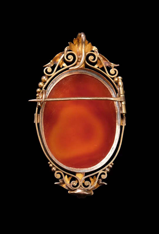 独角鹿西洋古董首饰18K金镶珍珠女子雕像Cameo玛瑙浮雕胸针/吊坠 商品图3