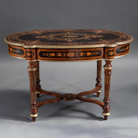 独角鹿西洋古董家具1880年代法国出品铜鎏金修饰细木镶嵌中央桌子