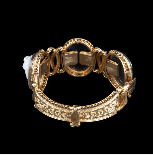 独角鹿西洋古董珠宝法国18K金镶珍珠玛瑙浮雕卡梅奥cameo手镯手链 商品图3