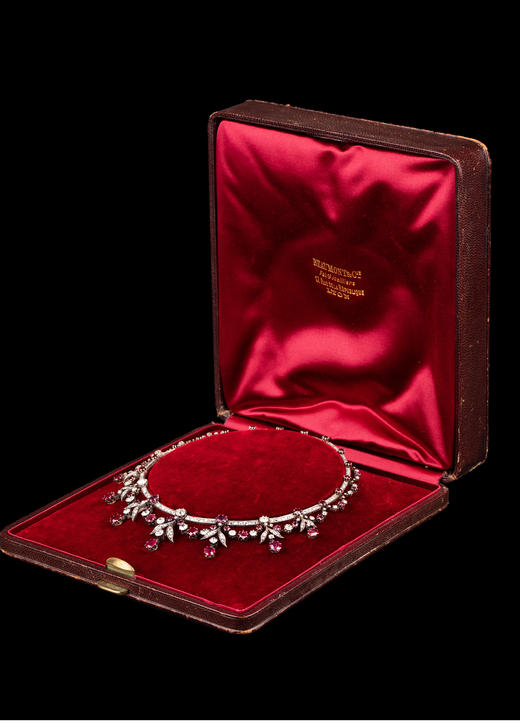 独角鹿西洋古董珠宝首饰18k黄金底纯银镶嵌石榴石红宝石钻石项链 商品图4