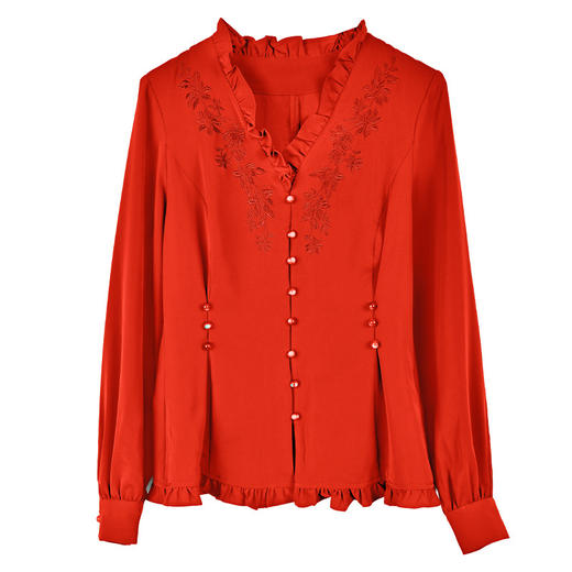 刺绣花气质遮肚子收腰显瘦v领衬衣AHM-dydd6078 商品图4