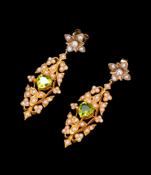 国内现货独角鹿西洋古董珠宝套装爱德华时期橄榄石珍珠项链耳环 商品图4