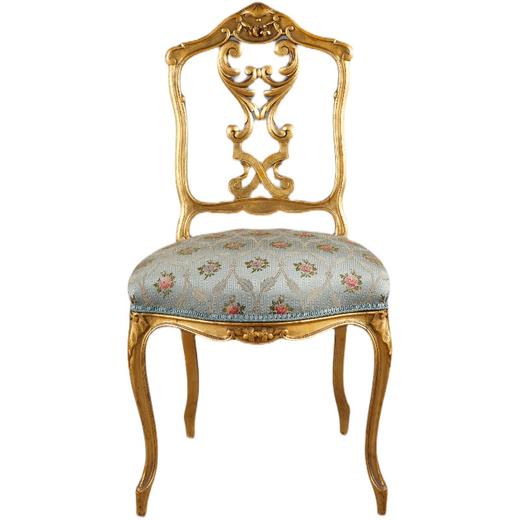 独角鹿西洋古董家具路易十五风格丝质面料金漆木雕镂空靠背椅一套 商品图4