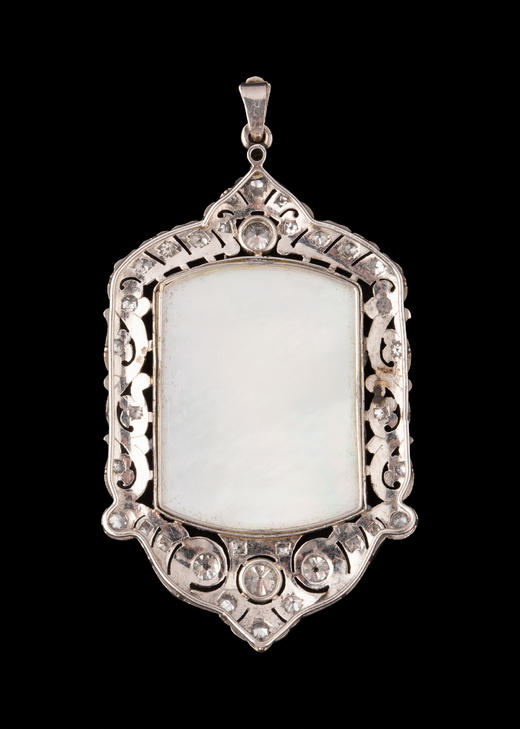 独角鹿西洋古董珠宝首饰装饰艺术钻石铂金母贝雕刻圣母侧身像吊坠 商品图4