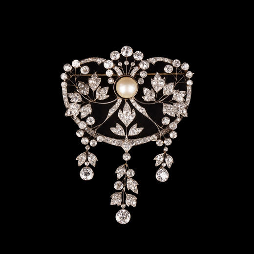 独角鹿西洋古董珠宝铂金镶嵌天然海水珍珠钻石心花绽放胸针吊坠 商品图0