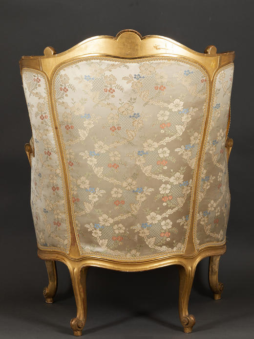 独角鹿西洋古董家具拿破仑三世时期木鎏金装饰提花缎面沙发扶手椅 商品图2