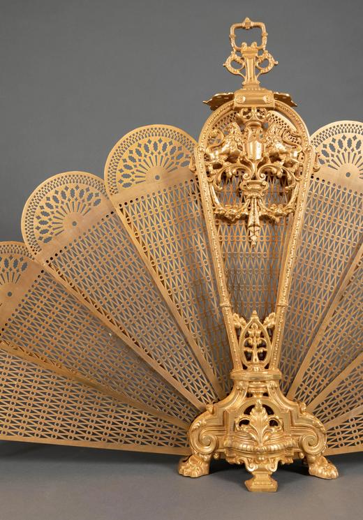 独角鹿西洋古董拿破仑三世时期法国铜鎏金壁炉挡摆件壁炉屏风 商品图1