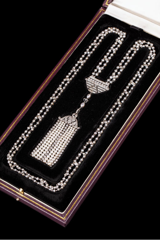 独角鹿西洋古董首饰铂金镶嵌钻石天然海水珍珠苏托尔流苏长项链 商品图2