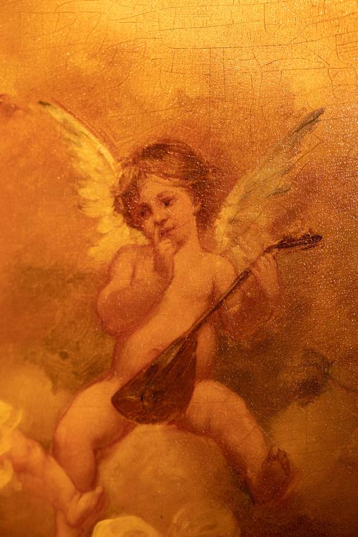 独角鹿西洋古董洛可可风格鎏金马丁漆古典少女与小天使三叶屏风 商品图2