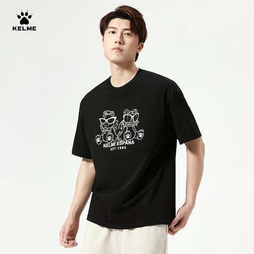 卡尔美短袖T恤男2022新款创意卡通小恐龙圆领套头体恤宽松版 商品图2