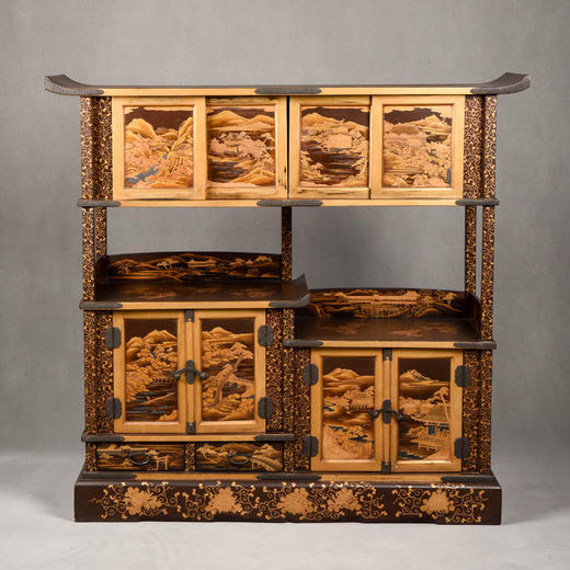 国内现货独角鹿西洋古董家具明治時期浮雕金漆莳绘描金嵌銀茶棚 商品图1