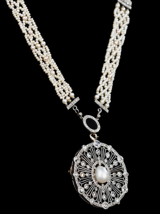 独角鹿西洋古董首饰美好时代18k白金铂金钻石天然珍珠项链胸针 商品图3