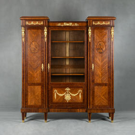 独角鹿西洋古董家具路易十六风格铜鎏金细木镶嵌双开玻璃展示边柜