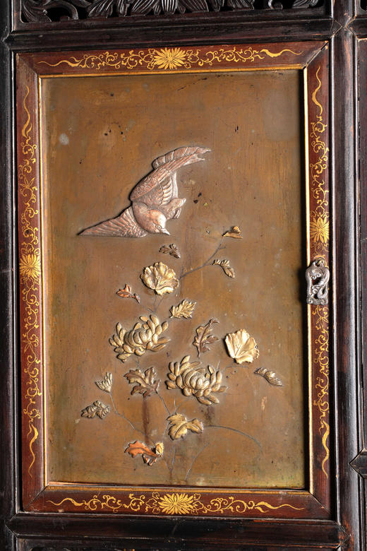 独角鹿西洋古董家具19世纪中国木制漆面铜制镶嵌柜子多宝阁立柜 商品图1