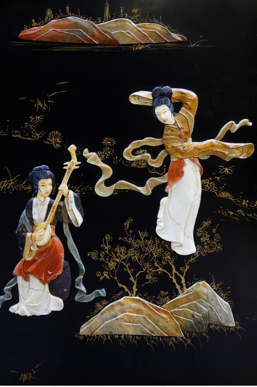 独角鹿西洋古董家具中国山毛榉木硬石镶嵌母贝皂石描金柜子立柜 商品图4