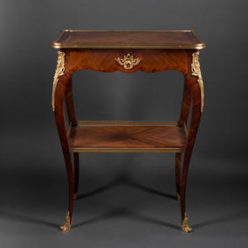 独角鹿西洋古董家具拿破仑三世时期红木细木镶嵌修饰铜鎏金双层桌