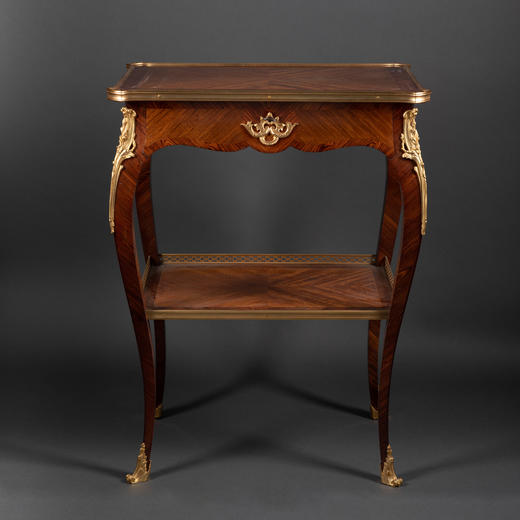 独角鹿西洋古董家具拿破仑三世时期红木细木镶嵌修饰铜鎏金双层桌 商品图0