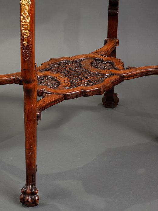 独角鹿西洋古董家具VIARDOT山毛榉木母贝铜鎏金游龙折扇双层边桌 商品图4