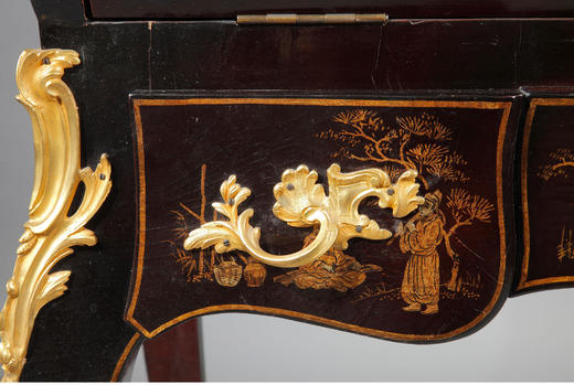 独角鹿西洋古董家具路易十五风铜鎏金黑漆描金东方风景斜面写字桌 商品图1