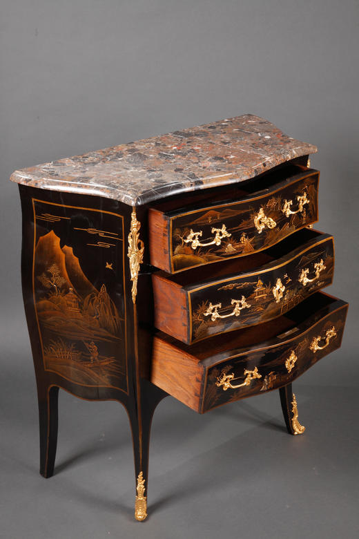 独角鹿西洋古董家具1900年代法国漆木铜鎏金大理石桌面边桌斗柜 商品图3