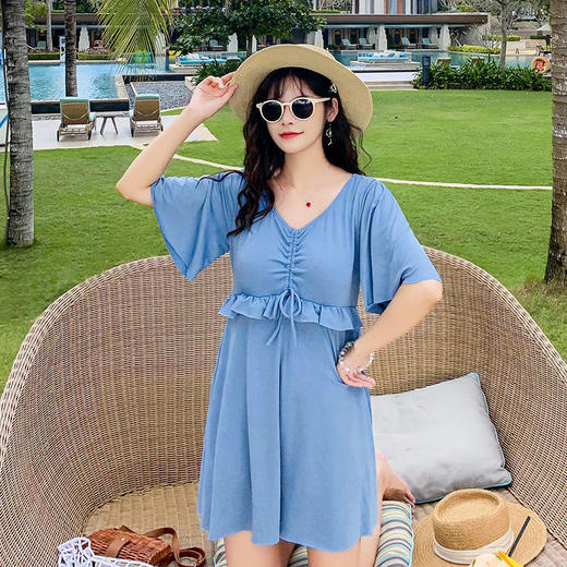 大码游泳衣女胖mm夏2021新款连体裙遮肚显瘦保守加大胖子温泉泳装 商品图7